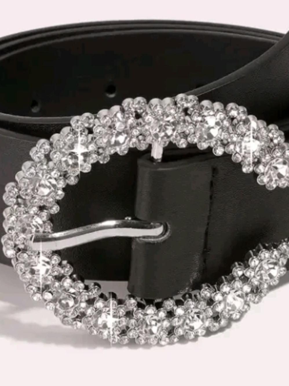 Black Rhinestone Oval Buckle Belt Women